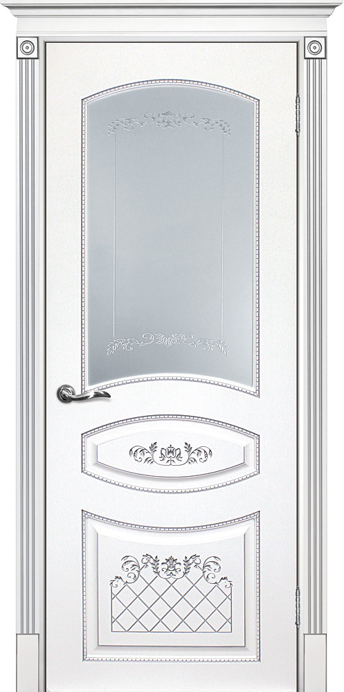 Межкомнатная дверь Смальта 05 Белый ral 9003  патина серебро