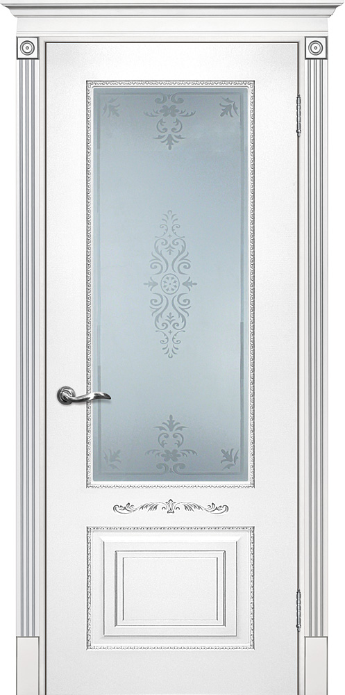Межкомнатная дверь Смальта 04 Белый ral 9003  патина серебро