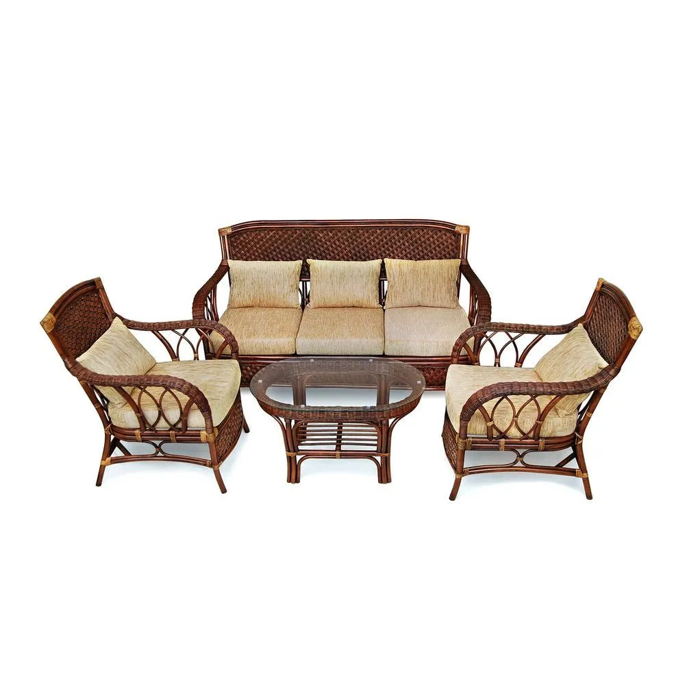 Комплект для отдыха "ANDREA" (диван + 2 кресла + журн. столик со стеклом + подушки) TETC7316