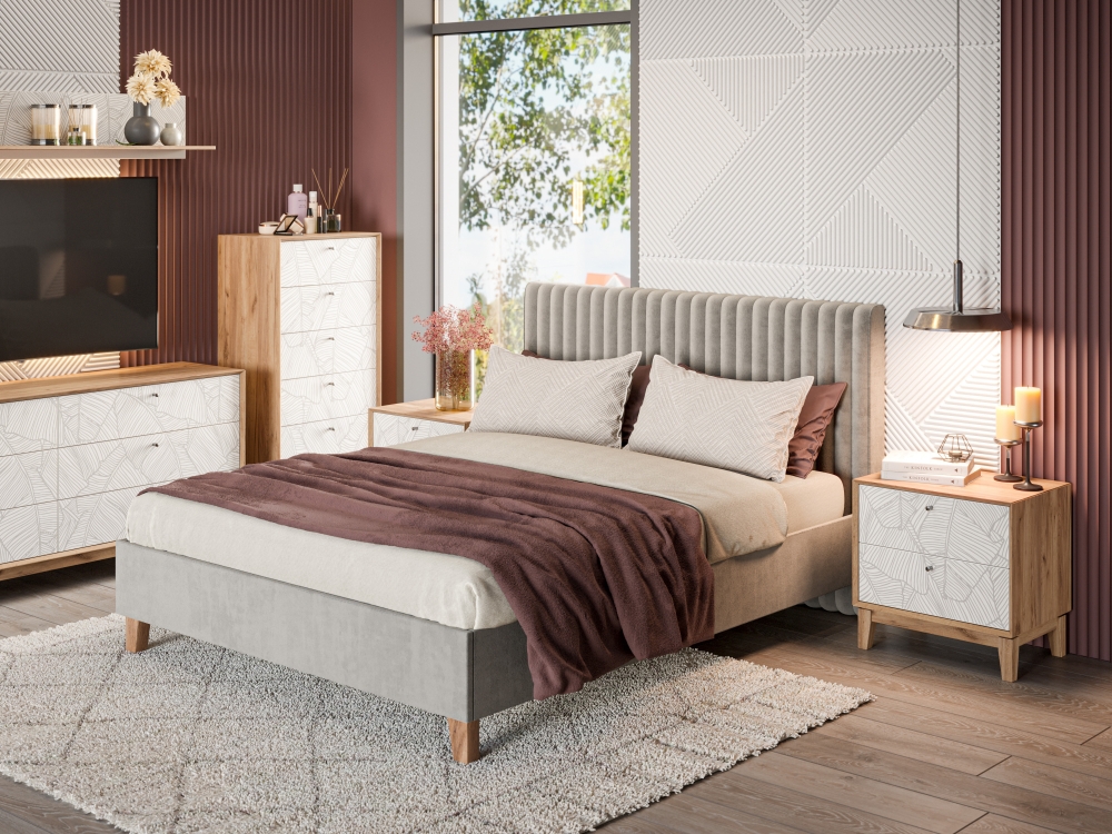 Бари Кровать двуспальная 1600 мягкая с подъёмным механизмом (Серый, Ткань BEATTO PLAN-1) LD203512